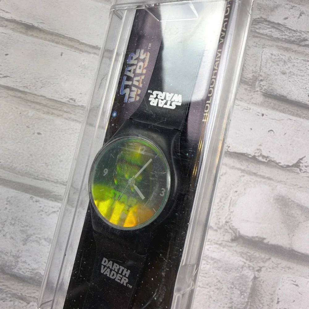 Vintage 90s Star Wars Hologram Watch OS Black Darth Vader 1995 Needs Battery NIB